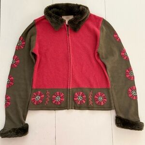 Telluride Vintage Floral Embroidered Knit Cottagecore Nordic Cardigan Sweater